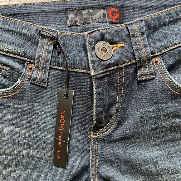 Guess Low Bootcut Distressed Dark Wash Jeans - Picture 2 of 8